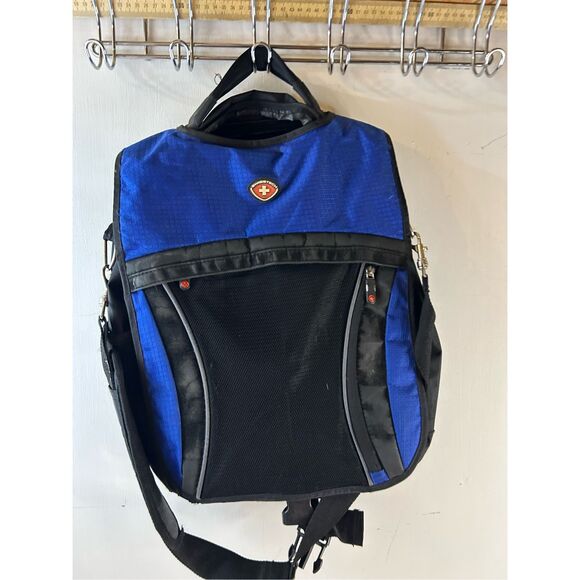 Swiss+Tech Messenger Backpack Bag Blue/Blk 16x18" - Picture 1 of 10